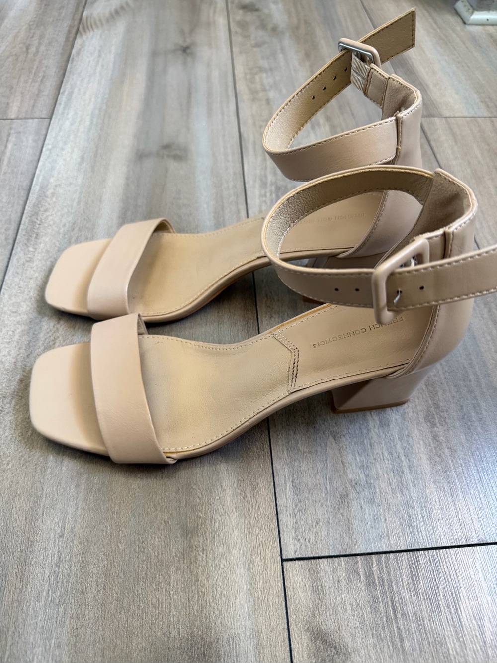 French Connection Beige Ankle-Strap Block Heel Sandals